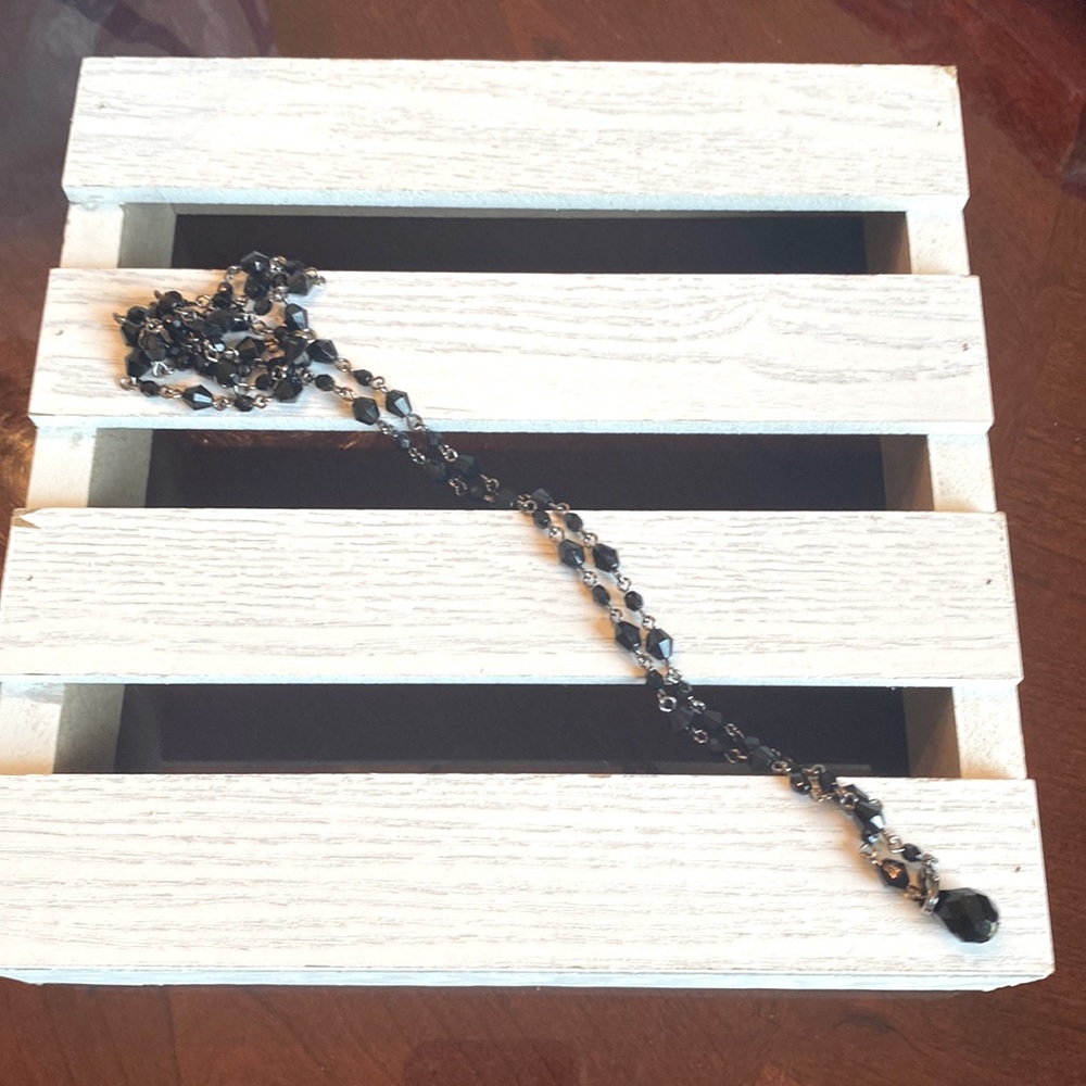 Vintage Black And Silver Beaded Necklace